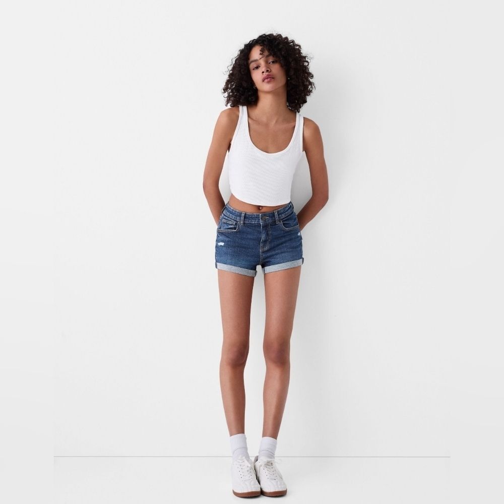 Bershka Denim Blue Women's Rollup Shorts, Size 6